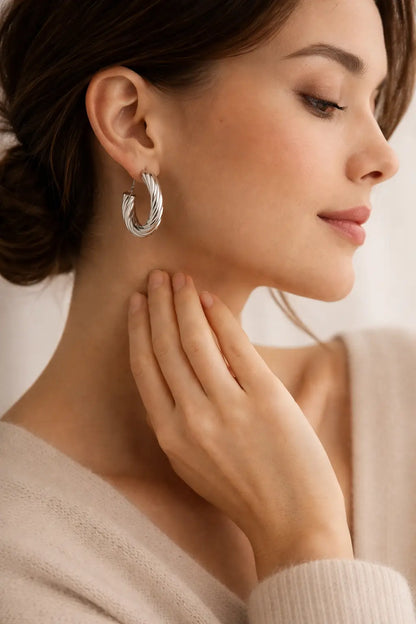 Twisted Hoop Earrings – Sterling Silver 925 Textured Chunky Hoops