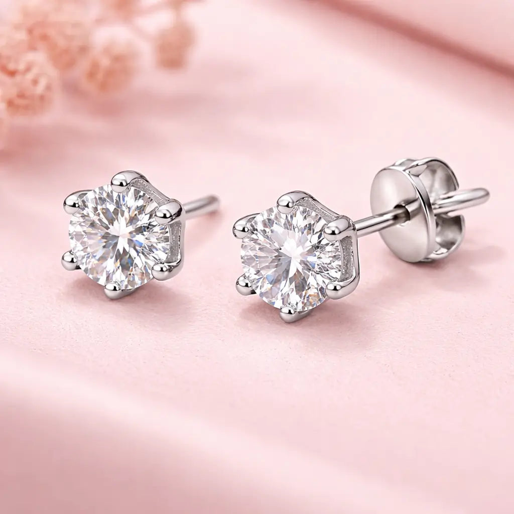 Swarovski Crystal Stud Earrings – Sterling Silver 925 Classic Solitaire Studs(size-.6cm)