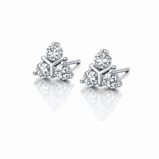 Swarovski Crystal Trio Stud Earrings – Sterling Silver 925 Cluster Earrings