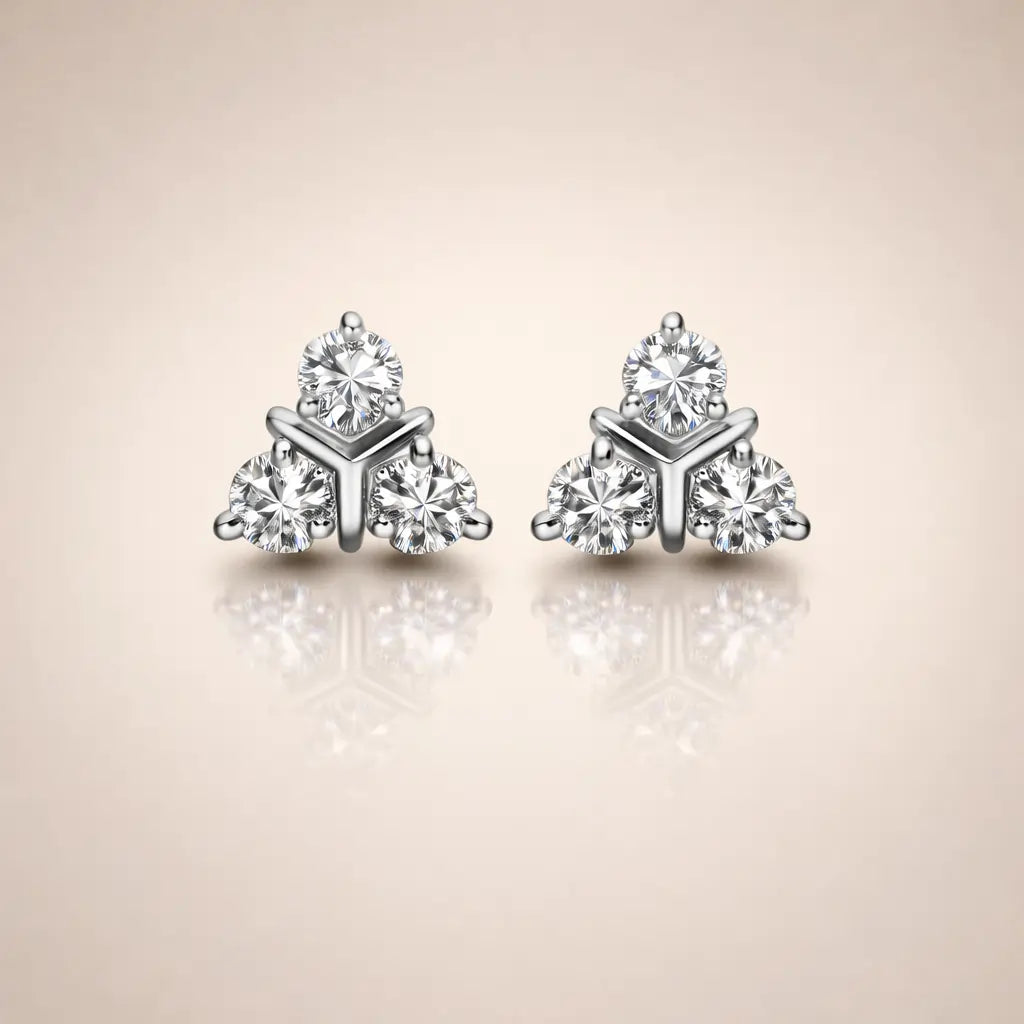 Swarovski Crystal Trio Stud Earrings – Sterling Silver 925 Cluster Earrings