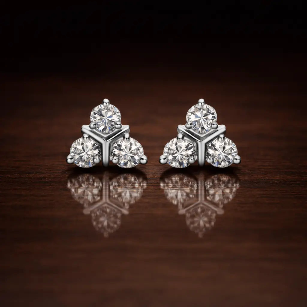 Swarovski Crystal Trio Stud Earrings – Sterling Silver 925 Cluster Earrings