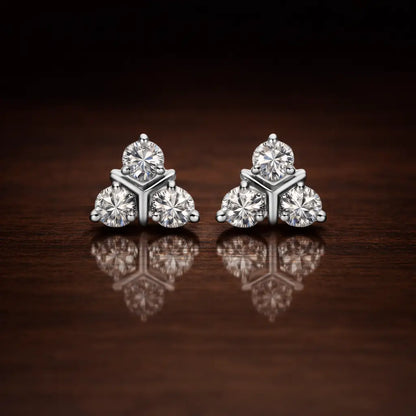 Swarovski Crystal Trio Stud Earrings – Sterling Silver 925 Cluster Earrings