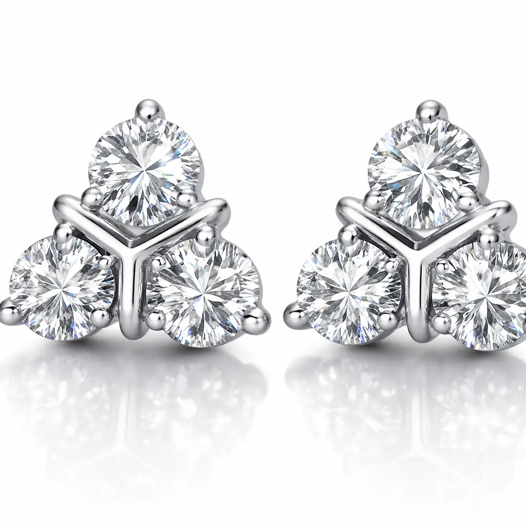 Swarovski Crystal Trio Stud Earrings – Sterling Silver 925 Cluster Earrings