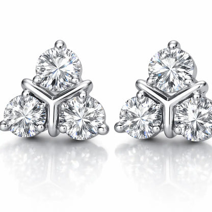 Swarovski Crystal Trio Stud Earrings – Sterling Silver 925 Cluster Earrings