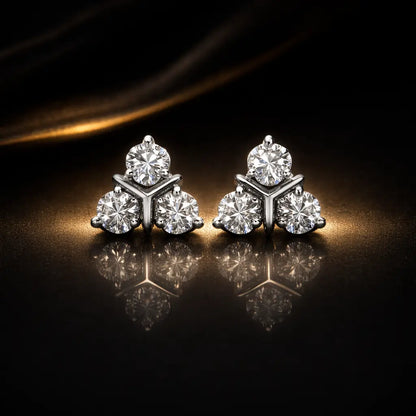 Swarovski Crystal Trio Stud Earrings – Sterling Silver 925 Cluster Earrings