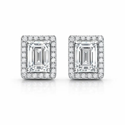 Swarovski Emerald Cut Stud Earrings – Sterling Silver 925 Halo Crystal Earrings