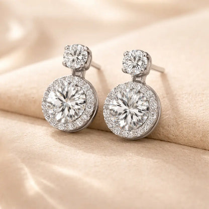 Swarovski Halo Drop Stud Earrings – Sterling Silver 925 Double Crystal Earrings