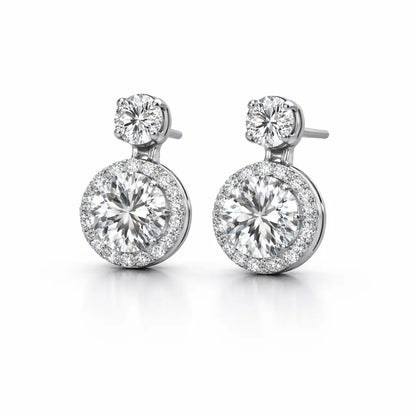 Swarovski Halo Drop Stud Earrings – Sterling Silver 925 Double Crystal Earrings