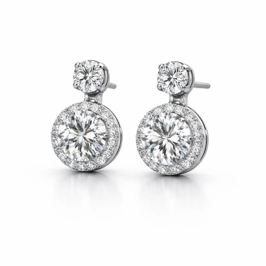 Swarovski Halo Drop Stud Earrings – Sterling Silver 925 Double Crystal Earrings