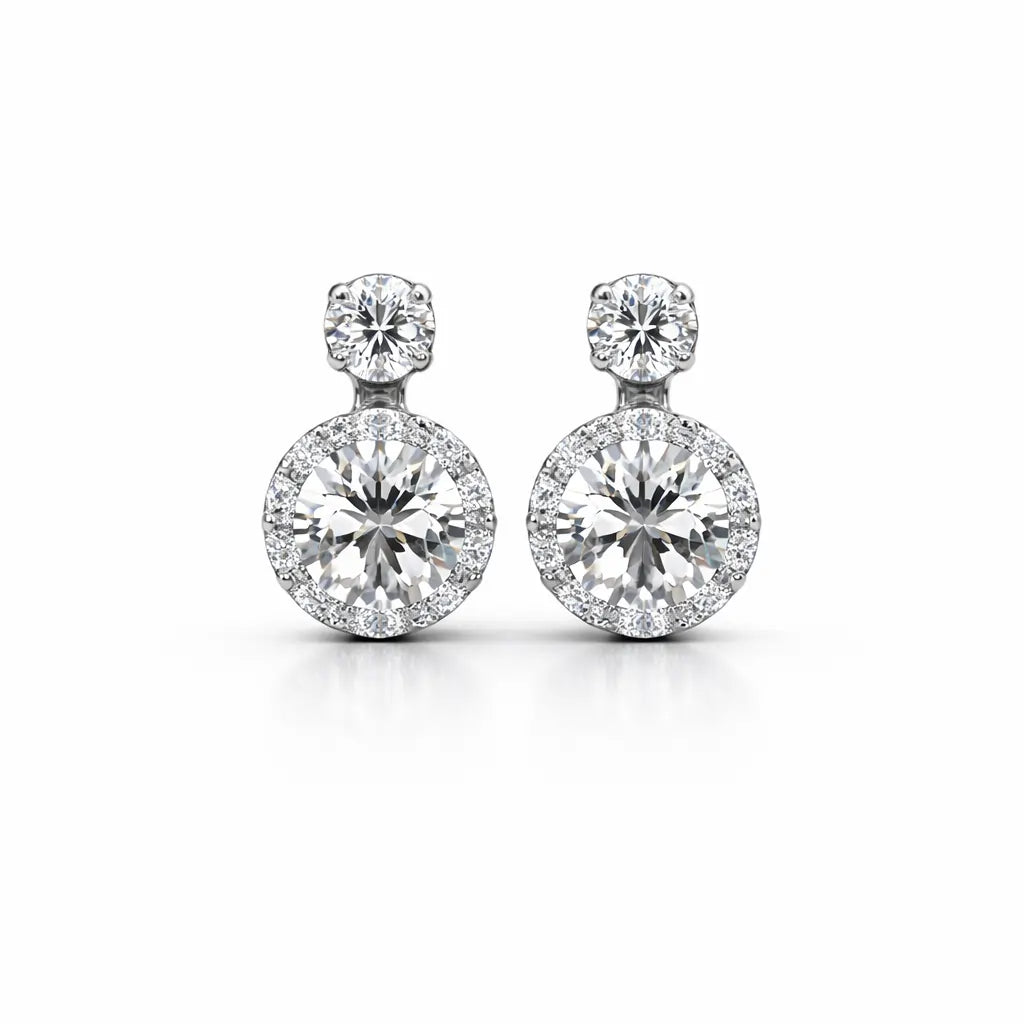 Swarovski Halo Drop Stud Earrings – Sterling Silver 925 Double Crystal Earrings