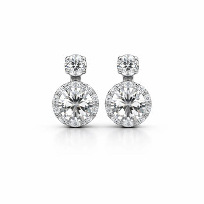Swarovski Halo Drop Stud Earrings – Sterling Silver 925 Double Crystal Earrings