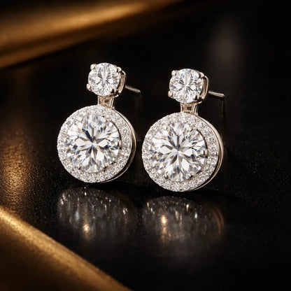 Swarovski Halo Drop Stud Earrings – Sterling Silver 925 Double Crystal Earrings