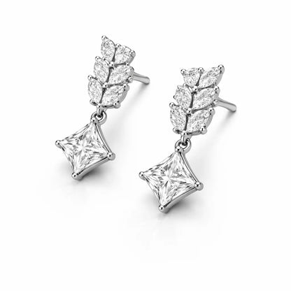 Swarovski Leaf Drop Earrings – Sterling Silver 925 Princess Cut Dangle Earrings