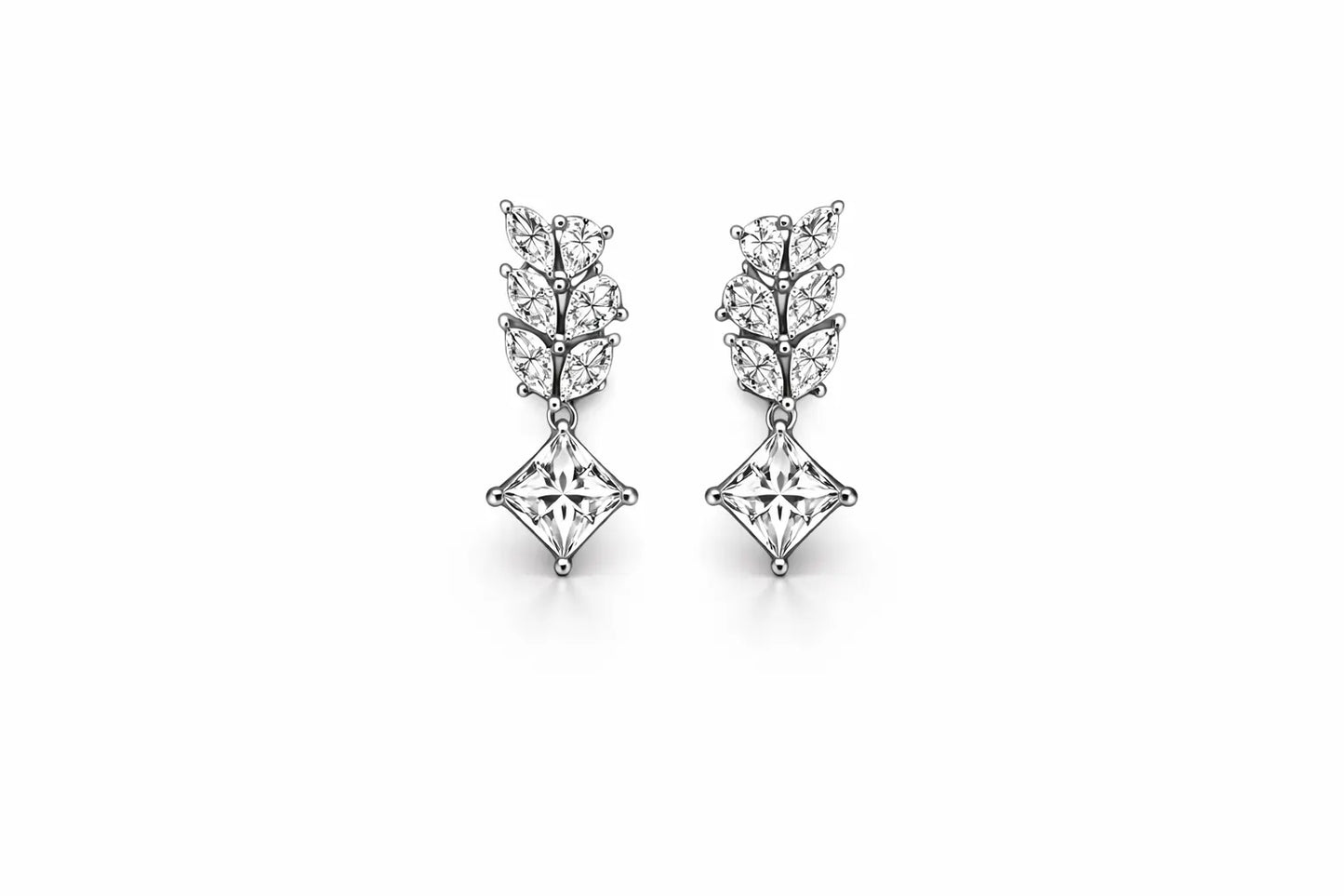 Swarovski Leaf Drop Earrings – Sterling Silver 925 Princess Cut Dangle Earrings