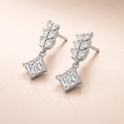 Swarovski Leaf Drop Earrings – Sterling Silver 925 Princess Cut Dangle Earrings