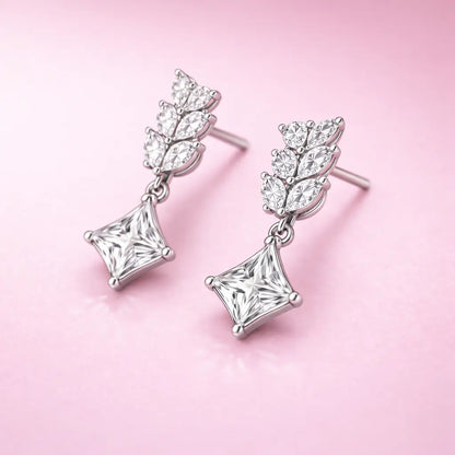 Swarovski Leaf Drop Earrings – Sterling Silver 925 Princess Cut Dangle Earrings