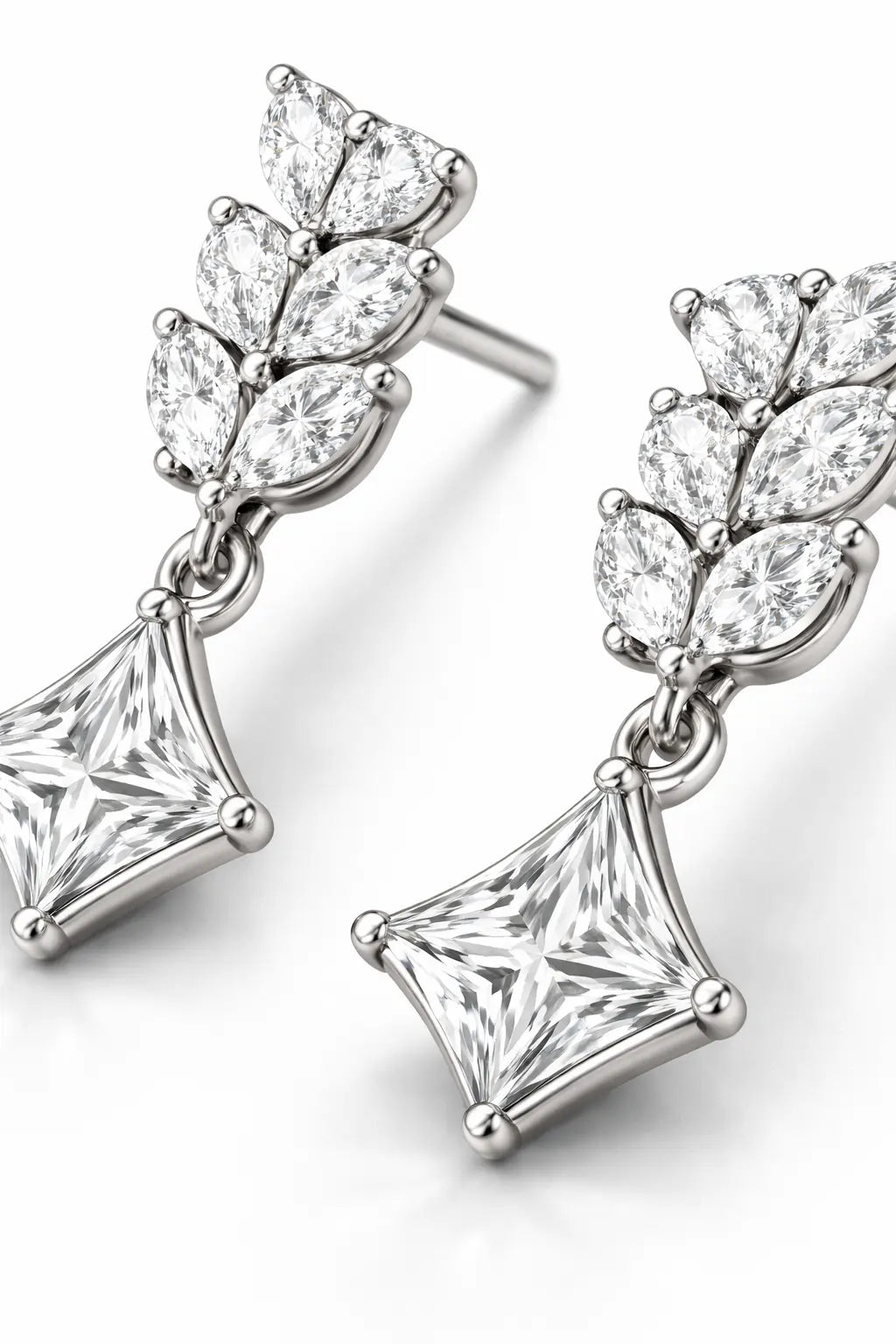 Swarovski Leaf Drop Earrings – Sterling Silver 925 Princess Cut Dangle Earrings