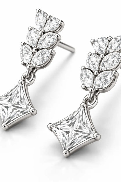 Swarovski Leaf Drop Earrings – Sterling Silver 925 Princess Cut Dangle Earrings