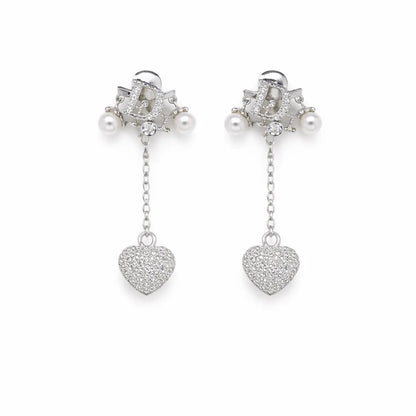 Dior-Inspired Heart Drop Earrings – Sterling Silver 925 Pearl Chain Dangle Earrings