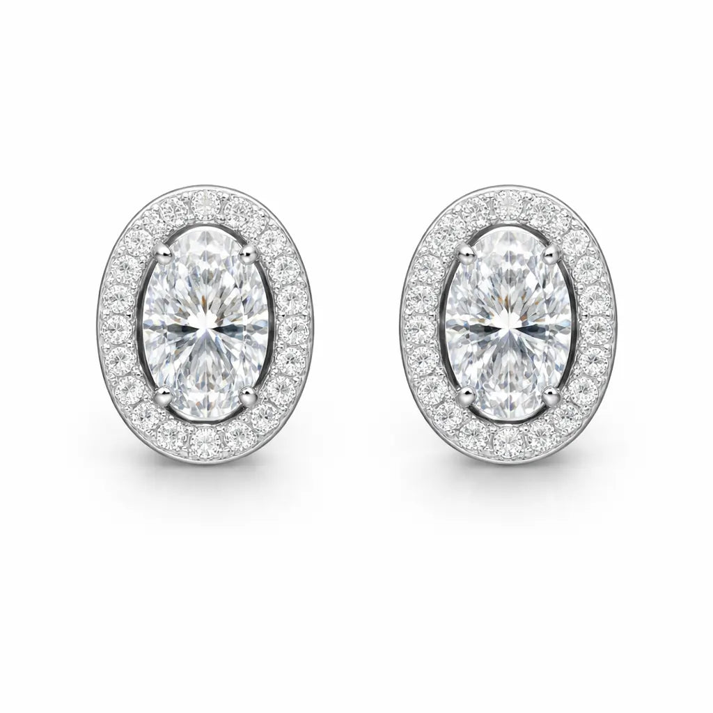 Swarovski Oval Halo Stud Earrings – Sterling Silver 925 Crystal Earrings