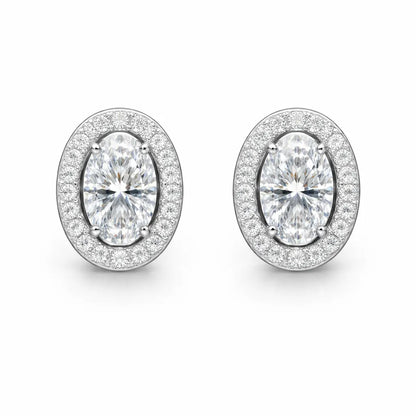 Swarovski Oval Halo Stud Earrings – Sterling Silver 925 Crystal Earrings