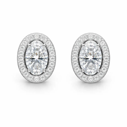 Swarovski Oval Halo Stud Earrings – Sterling Silver 925 Crystal Earrings