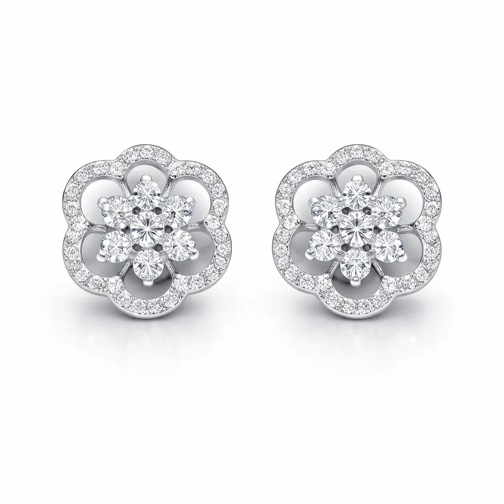 Swarovski Floral Stud Earrings – Sterling Silver 925 Flower Crystal Earrings