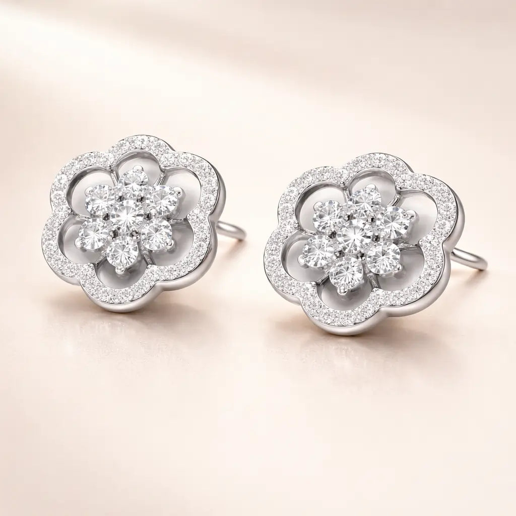 Swarovski Floral Stud Earrings – Sterling Silver 925 Flower Crystal Earrings