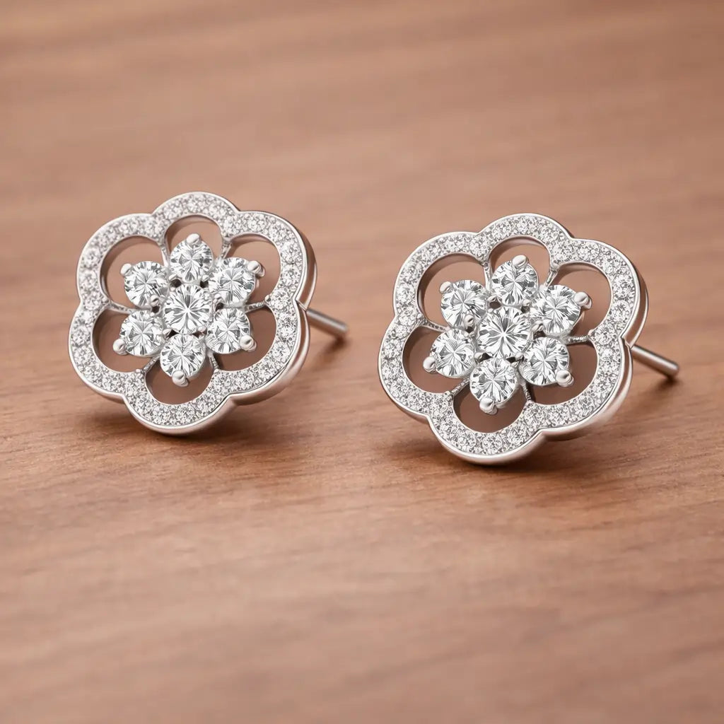 Swarovski Floral Stud Earrings – Sterling Silver 925 Flower Crystal Earrings