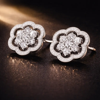 Swarovski Floral Stud Earrings – Sterling Silver 925 Flower Crystal Earrings