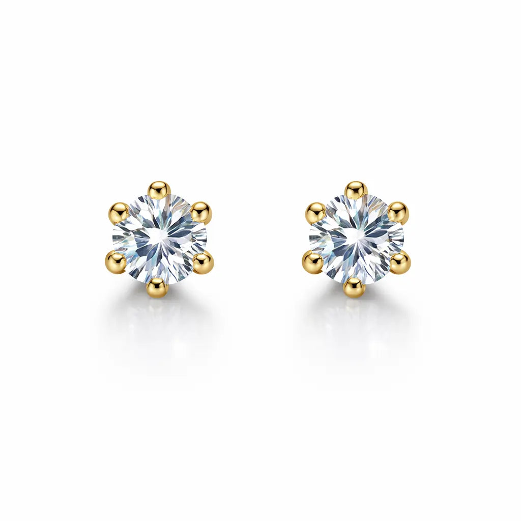 Swarovski Gold Prong Stud Earrings – Sterling Silver 925 Classic Crystal Studs(size-.5cm)