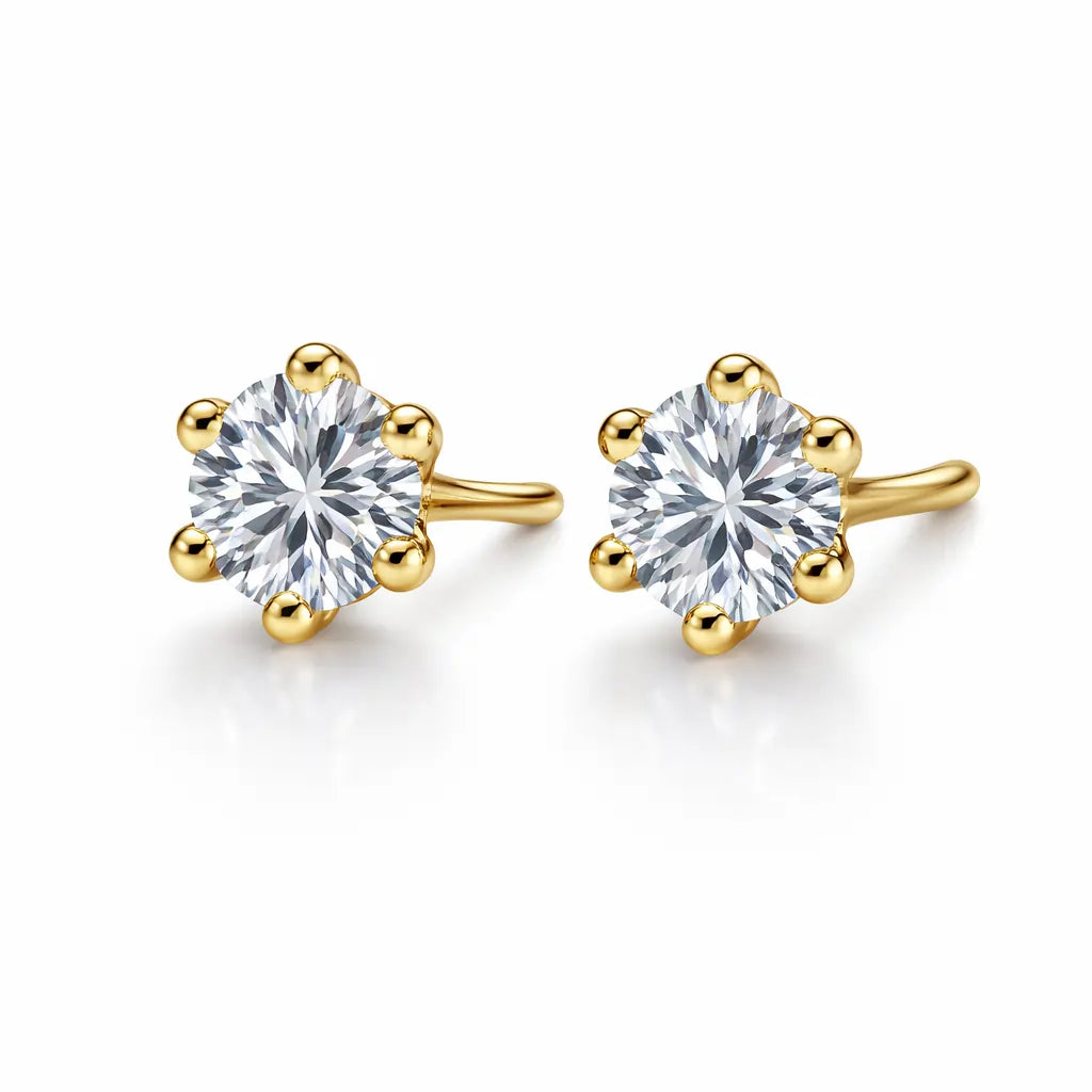 Swarovski Gold Prong Stud Earrings – Sterling Silver 925 Classic Crystal Studs(size-.7cm)