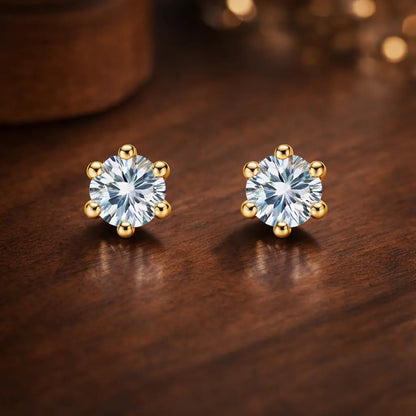Swarovski Gold Prong Stud Earrings – Sterling Silver 925 Classic Crystal Studs(size-.7cm)