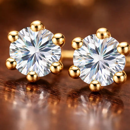 Swarovski Gold Prong Stud Earrings – Sterling Silver 925 Classic Crystal Studs(size-.7cm)