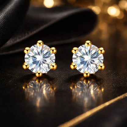 Swarovski Gold Prong Stud Earrings – Sterling Silver 925 Classic Crystal Studs(size-.7cm)