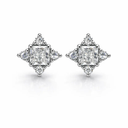 Swarovski Princess Cut Cluster Stud Earrings – Sterling Silver 925 Statement Crystal Studs