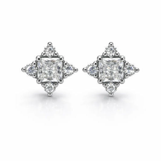 Swarovski Princess Cut Cluster Stud Earrings – Sterling Silver 925 Statement Crystal Studs