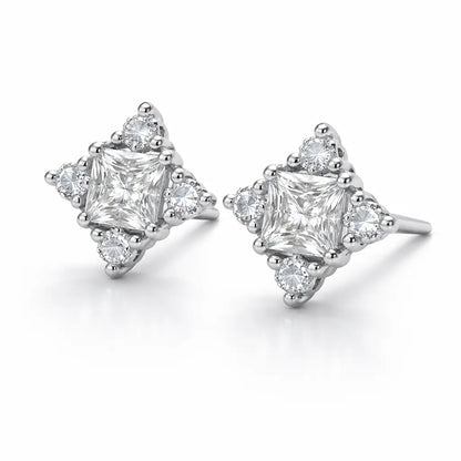 Swarovski Princess Cut Cluster Stud Earrings – Sterling Silver 925 Statement Crystal Studs