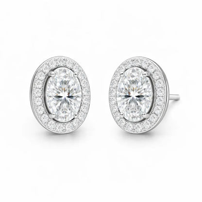 Swarovski Oval Halo Stud Earrings – Sterling Silver 925 Crystal Earrings