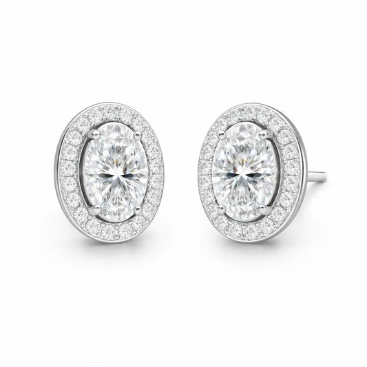 Swarovski Oval Halo Stud Earrings – Sterling Silver 925 Crystal Earrings