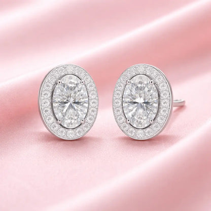 Swarovski Oval Halo Stud Earrings – Sterling Silver 925 Crystal Earrings