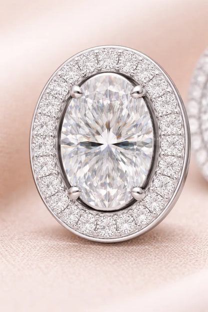 Swarovski Oval Halo Stud Earrings – Sterling Silver 925 Crystal Earrings