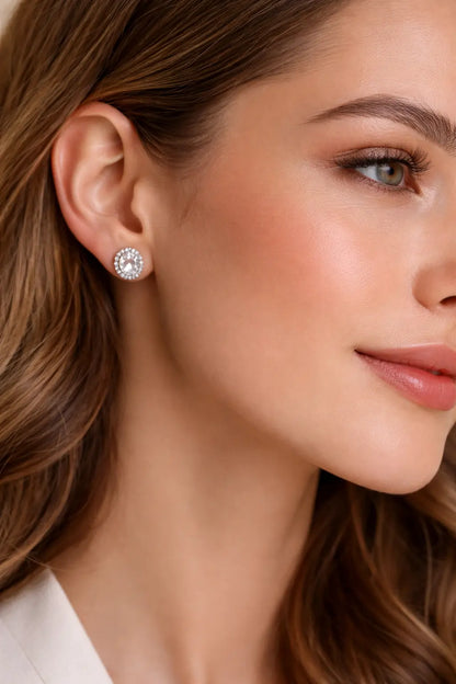 Swarovski Oval Halo Stud Earrings – Sterling Silver 925 Crystal Earrings