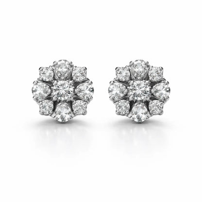 Swarovski Floral Cluster Stud Earrings – Sterling Silver 925 Round Crystal Earrings