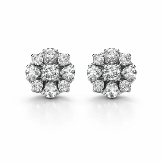 Swarovski Floral Cluster Stud Earrings – Sterling Silver 925 Round Crystal Earrings