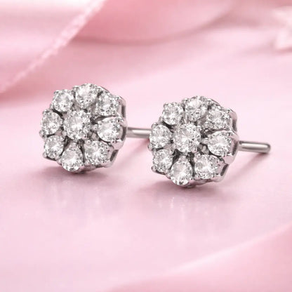 Swarovski Floral Cluster Stud Earrings – Sterling Silver 925 Round Crystal Earrings
