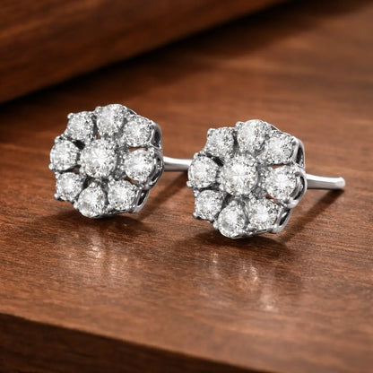 Swarovski Floral Cluster Stud Earrings – Sterling Silver 925 Round Crystal Earrings