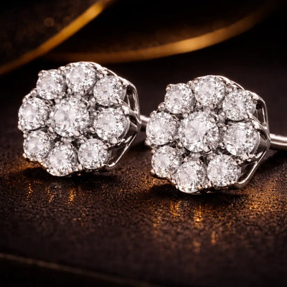 Swarovski Floral Cluster Stud Earrings – Sterling Silver 925 Round Crystal Earrings