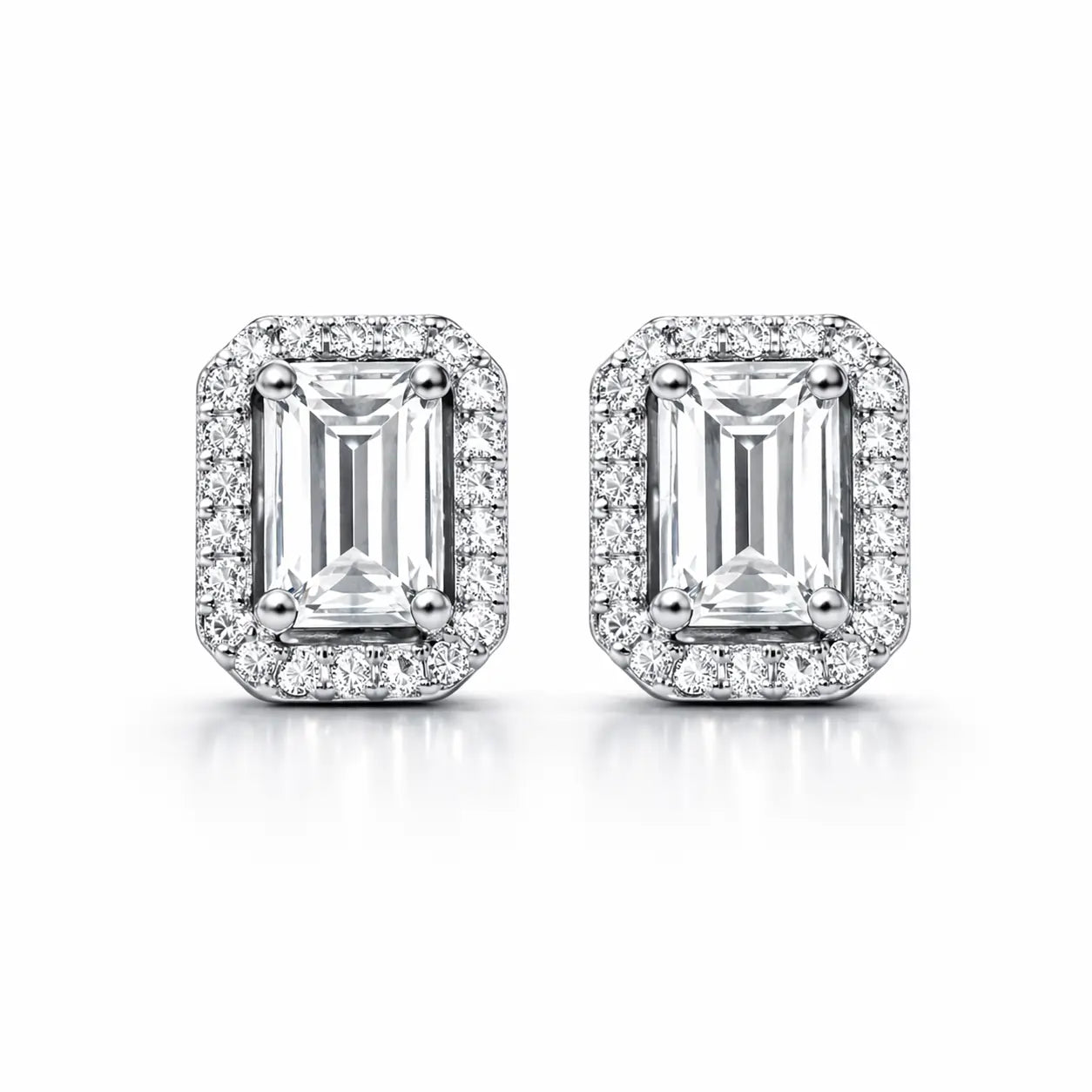 Swarovski Emerald Cut Halo Stud Earrings – Sterling Silver 925 Crystal Earrings