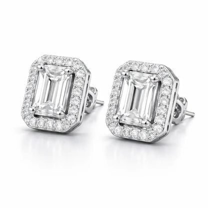 Swarovski Emerald Cut Halo Stud Earrings – Sterling Silver 925 Crystal Earrings
